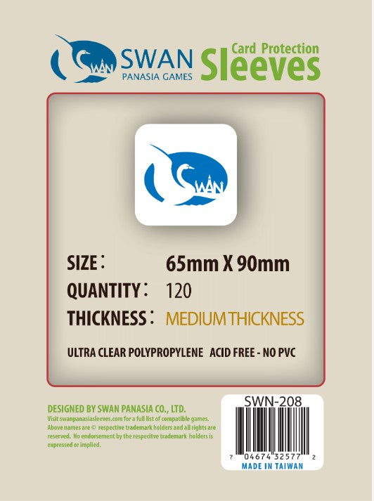 65x90mm Standard Card Sleeve -120 pack, Medium Thickness Sleeves (SWN- SwanPanasia Sleeves 65x90mm Standard Card Sleeve -120 pack, Medium Thickness Sleeves (SWN- SwanPanasia Sleeves