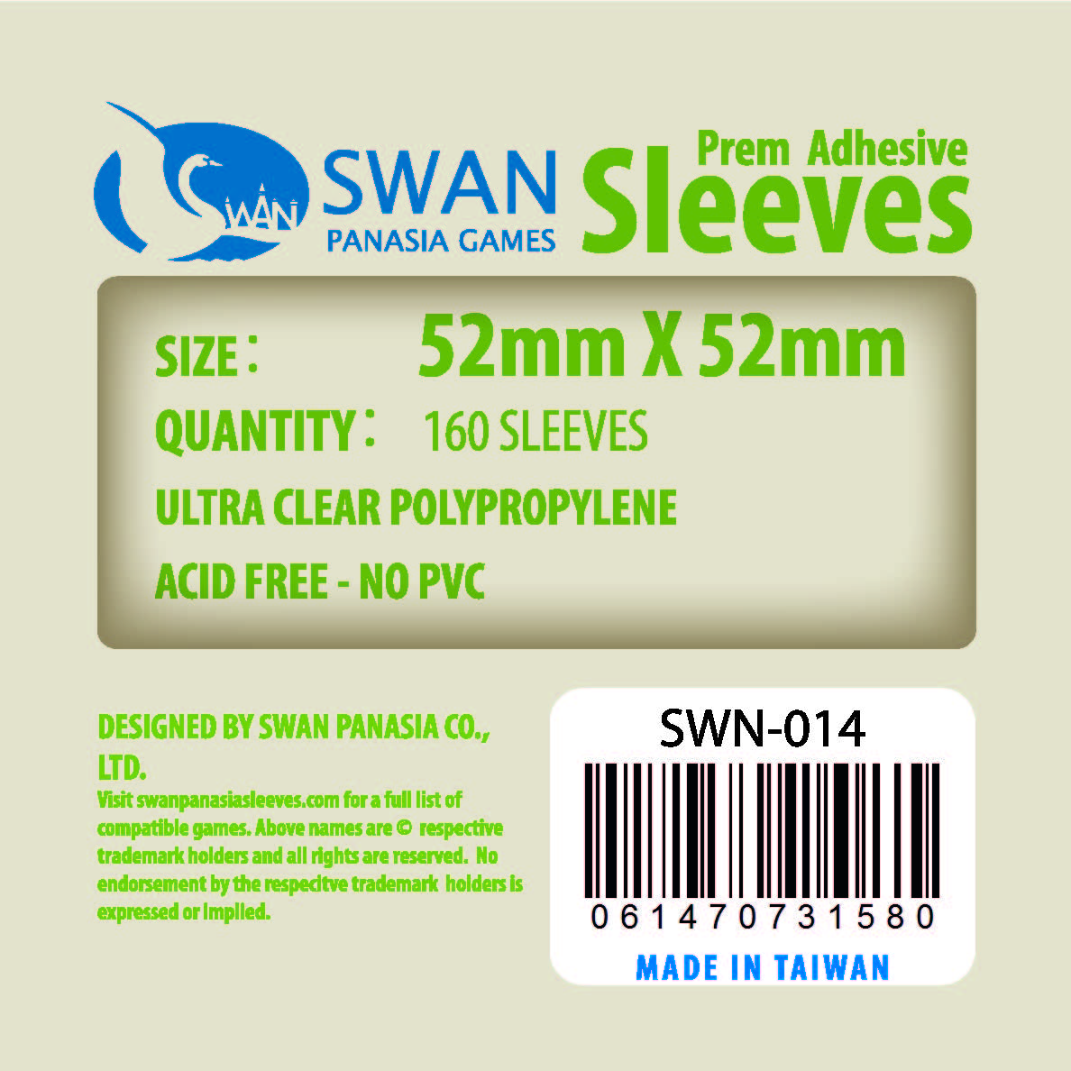 swan panasia card sleeves 52x52mm -160 pack, Thin sleeves (SWN-014) – SwanPanasia Sleeves