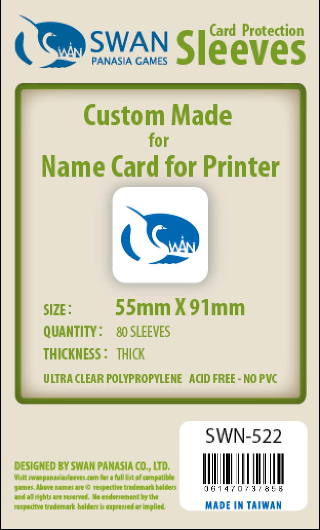 55x91mm - 80 Pack, Thick Sleeves (SWN-522) SwanPanasia Sleeves 55x91mm - 80 Pack, Thick Sleeves (SWN-522) SwanPanasia Sleeves
