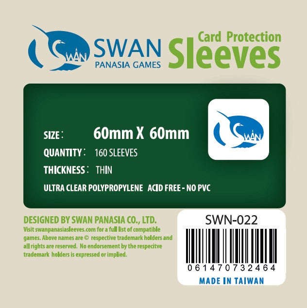 60x60mm -160 pack, Thin Sleeves (SWN-022) SwanPanasia Sleeves 60x60mm -160 pack, Thin Sleeves (SWN-022) SwanPanasia Sleeves