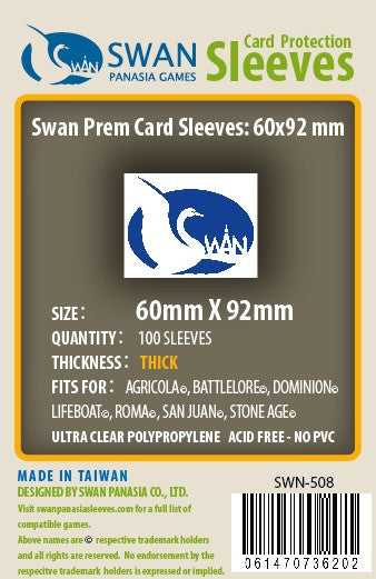 60x92mm Standard Euro -100 pack, Thick Sleeves (SWN-508) SwanPanasia Sleeves 60x92mm Standard Euro -100 pack, Thick Sleeves (SWN-508) SwanPanasia Sleeves